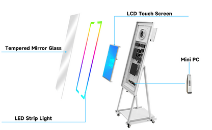 45″ Touch Screen Magic Mirror Photo Booth With RGB Square Light