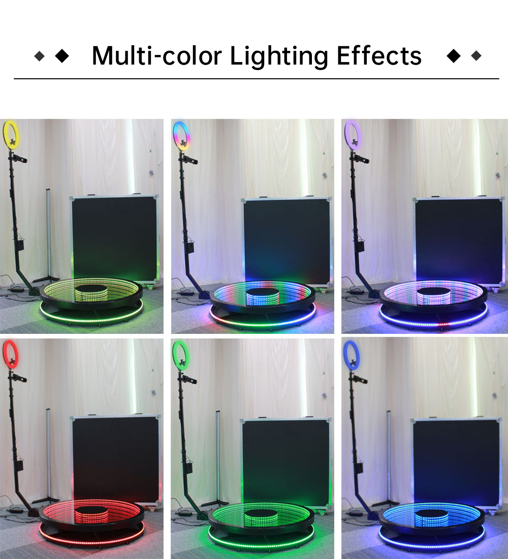 35.4" Tempered glass infinite 360 photo booth multi-layer RGB lights
