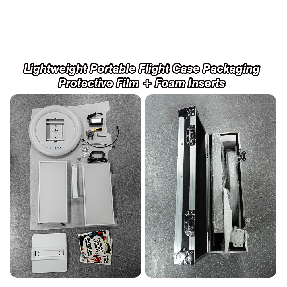 Split metal shell Selfie iPad photo booth with Flight case