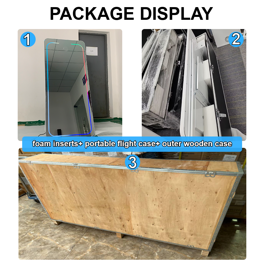 Evegogo Touch screen 65-inch Mirror photo booth With Square RGB Fill Light (Flight case packaged)